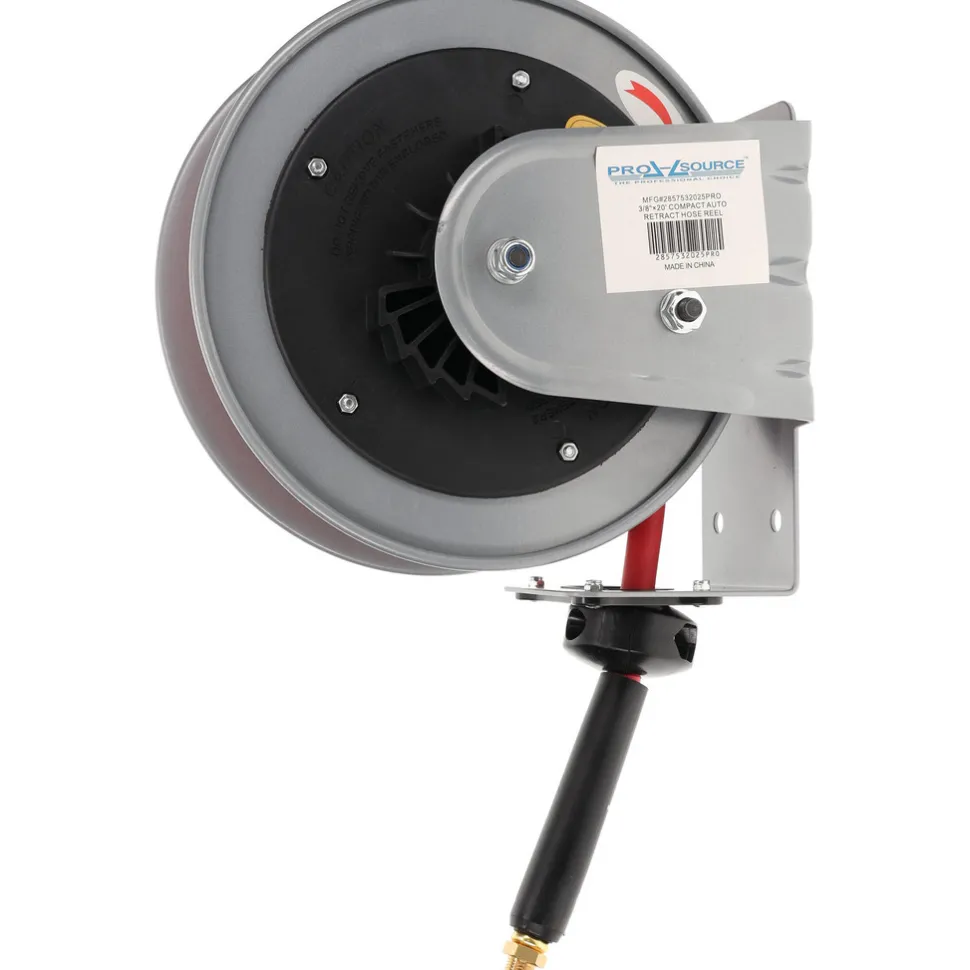 Hose Reel with Hose: 3/8" ID Hose x 20', Spring Retractable