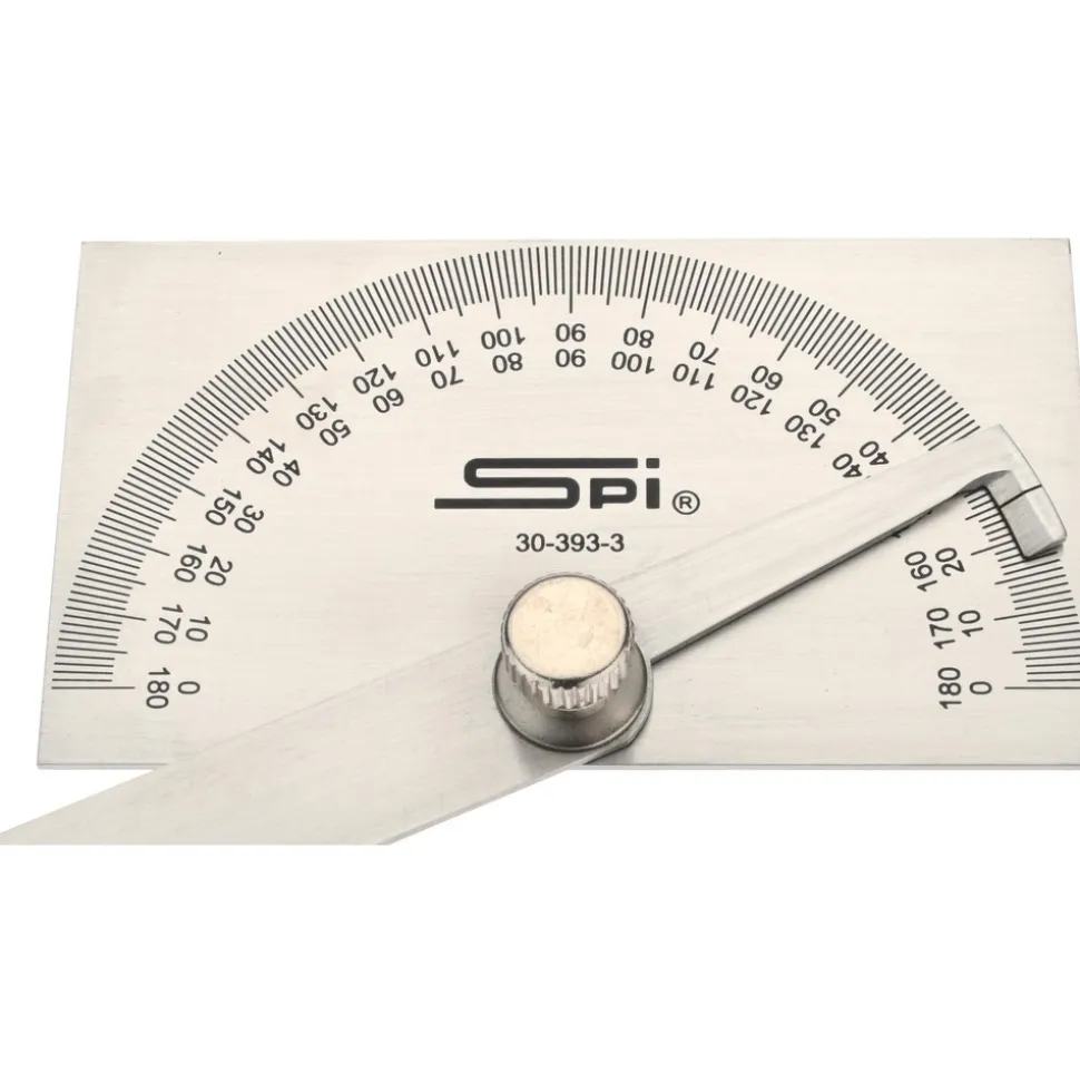 6 Inch Long Blade, 180° Max Measurement, 1° Dial Graduation, Rectangular Head Protractor