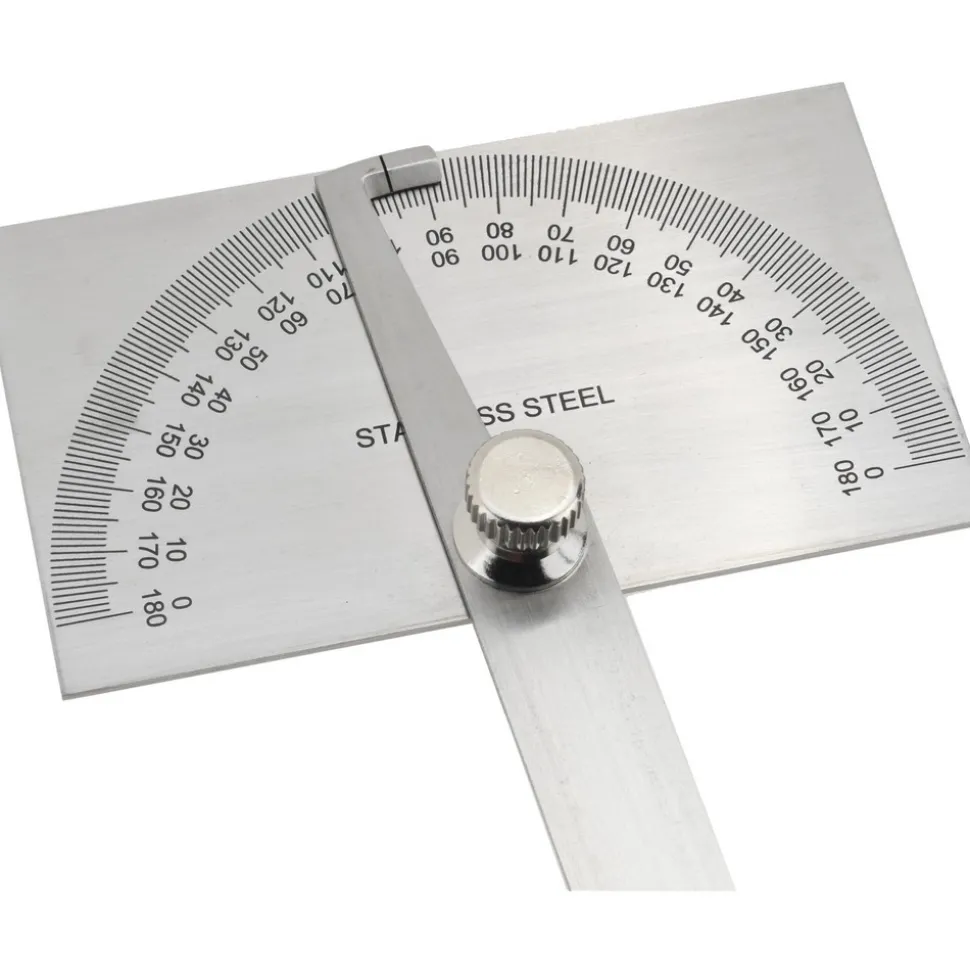 6 Inch Long Blade, 180° Max Measurement, 1° Dial Graduation, Rectangular Head Protractor