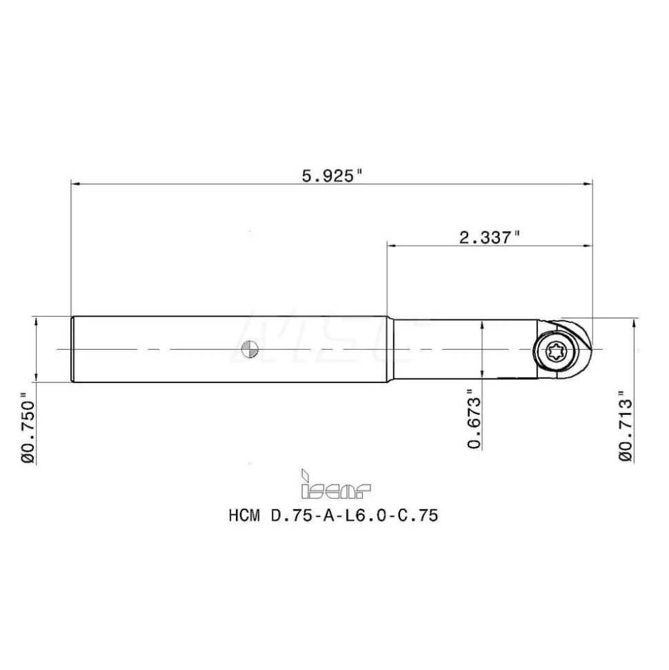 Indexable Ball Nose End Mill: 3/4" Cut Dia, 6" OAL