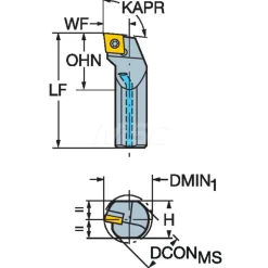 Indexable Boring Bar: A16T-SCLCR3, 30.50 mm Min Bore, Right Hand, 25.40 mm Shank Dia, -5.000 deg Lead Angle, Steel