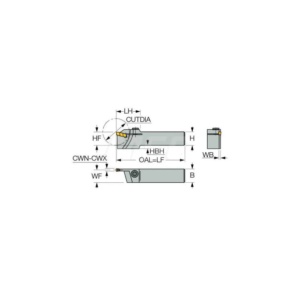 Indexable Cutoff Toolholder: 0.79" Max Depth of Cut, 1.58" Max Workpiece Dia, 0.118" Min Insert Width, Right Hand