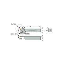 Indexable Cutoff Toolholder: 2-1/4" Max Workpiece Dia, 0.11" Min Insert Width, Right Hand