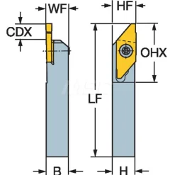 Indexable Cutoff Toolholder: 8.5 mm Max Depth of Cut, 1/2" Max Workpiece Dia, 1/8" Min Insert Width, Right Hand