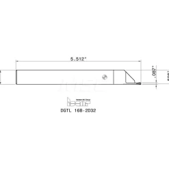 Indexable Grooving-Cutoff Toolholder: DGTL16B-2D32, Left Hand
