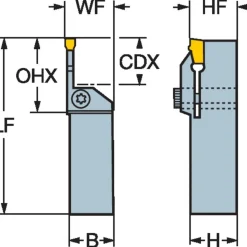 Indexable Grooving-Cutoff Toolholder: RF151.23-16-30, 3 to 4.15 mm Groove Width, 19.99 mm Max Depth of Cut, Right Hand
