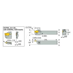 Indexable Grooving-Cutoff Toolholder: DGTR12.7B-2D24SH, 0.075 to 0.098