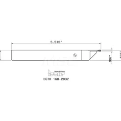 Indexable Grooving-Cutoff Toolholder: DGTR 16B-2D32, 1.9 to 2.5 mm Groove Width, 16 mm Max Depth of Cut, Right Hand