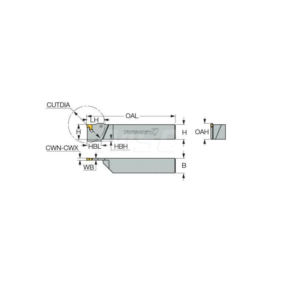 Indexable Grooving-Cutoff Toolholder: TGTR 25.4-4, 0.146 to 0.177" Groove Width, 1-1/4" Max Depth of Cut, Right Hand
