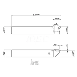 Indexable Grooving-Cutoff Toolholder: PCHR 19-24, 0.0197 to 1/8" Groove Width, 0.256" Max Depth of Cut, Right Hand