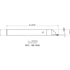 Indexable Grooving-Cutoff Toolholder: DGTL 16B-3D35, 3 to 3.18 mm Groove Width, 16 mm Max Depth of Cut, Left Hand