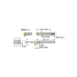 Indexable Grooving Toolholder: MGCH 06, Internal, Right Hand