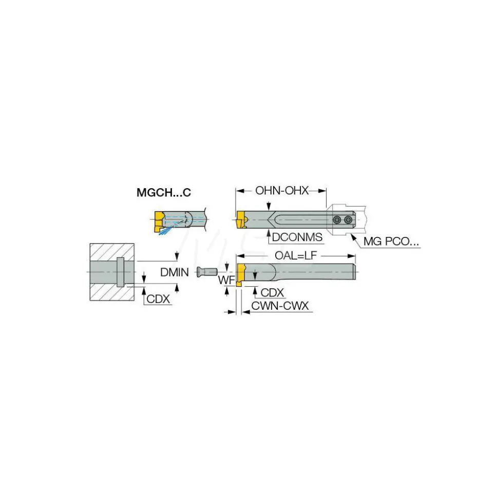 Indexable Grooving Toolholder: MGCH 06, Internal, Right Hand