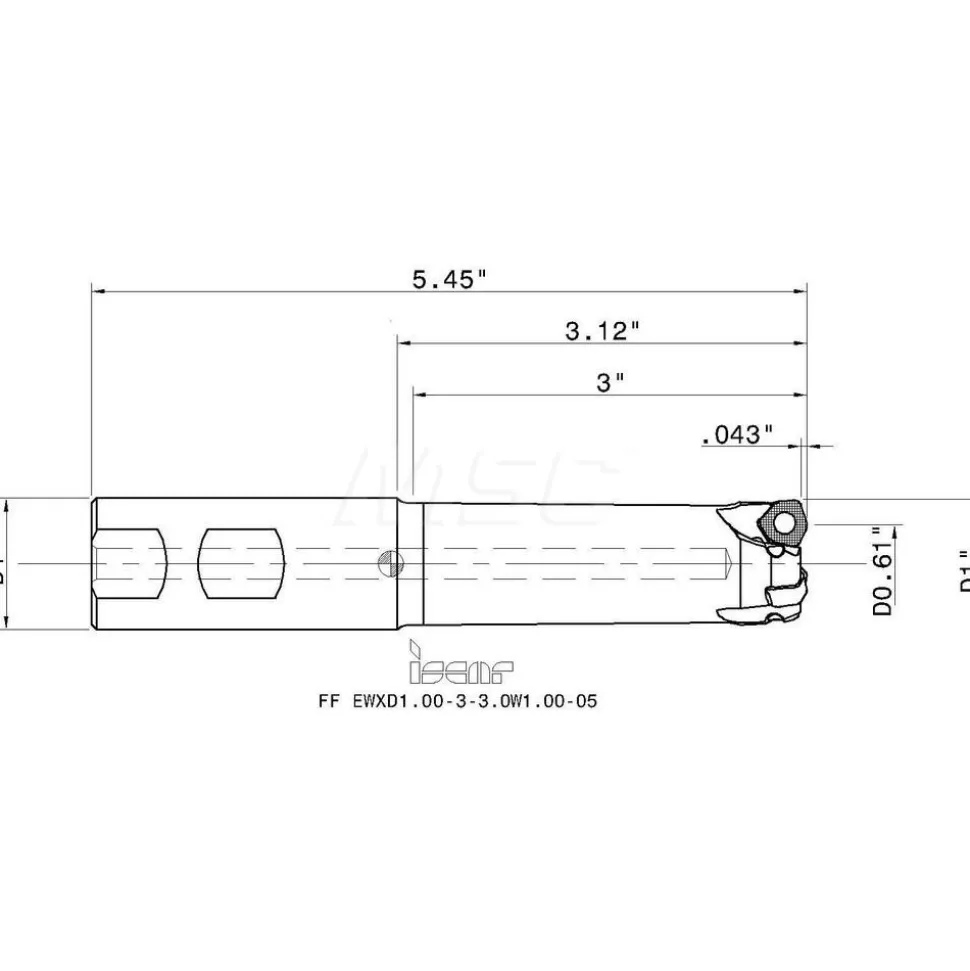 Indexable High-Feed End Mill: FFEWXD1.0033.0W1.0005, 1" Cut Dia, 1" Shank Dia, Weldon Flat Shank