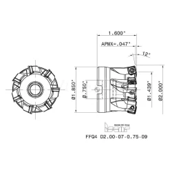 Indexable High-Feed Face Mill: 1.439 to 2" Cut Dia, 0.75" Arbor Hole