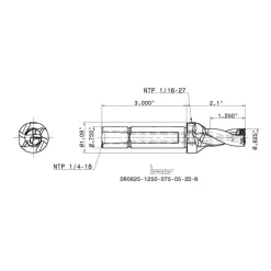 Indexable Insert Drill: DR0625-1250-075-05-2DN, 5/8" Max Dia, 1-1/4" Max Depth, 2xD, 3/4" Shank Dia