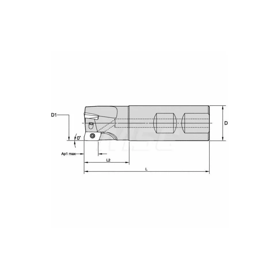 Indexable Square-Shoulder End Mill: M1D075E1003W075L110, 3/4" Cut Dia, 0.398" Max Depth of Cut, 3/4" Dia Weldon Flat Shank