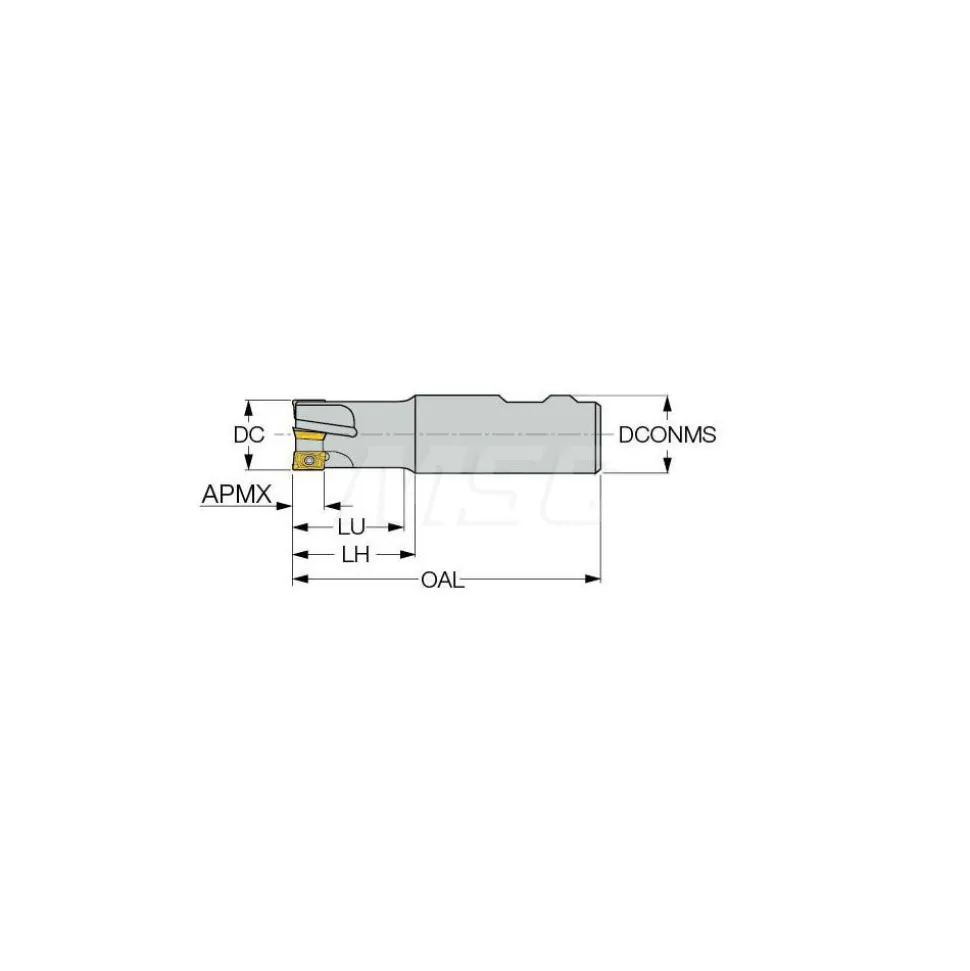 Indexable Square-Shoulder End Mill: HM90 E90A-D1.00-4-W1.0, 1" Cut Dia, 0.394" Max Depth of Cut, 1" Dia Weldon Flat Shank