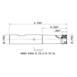 Indexable Square-Shoulder End Mill: HM90 E90A D.75-2W.75XL, 3/4