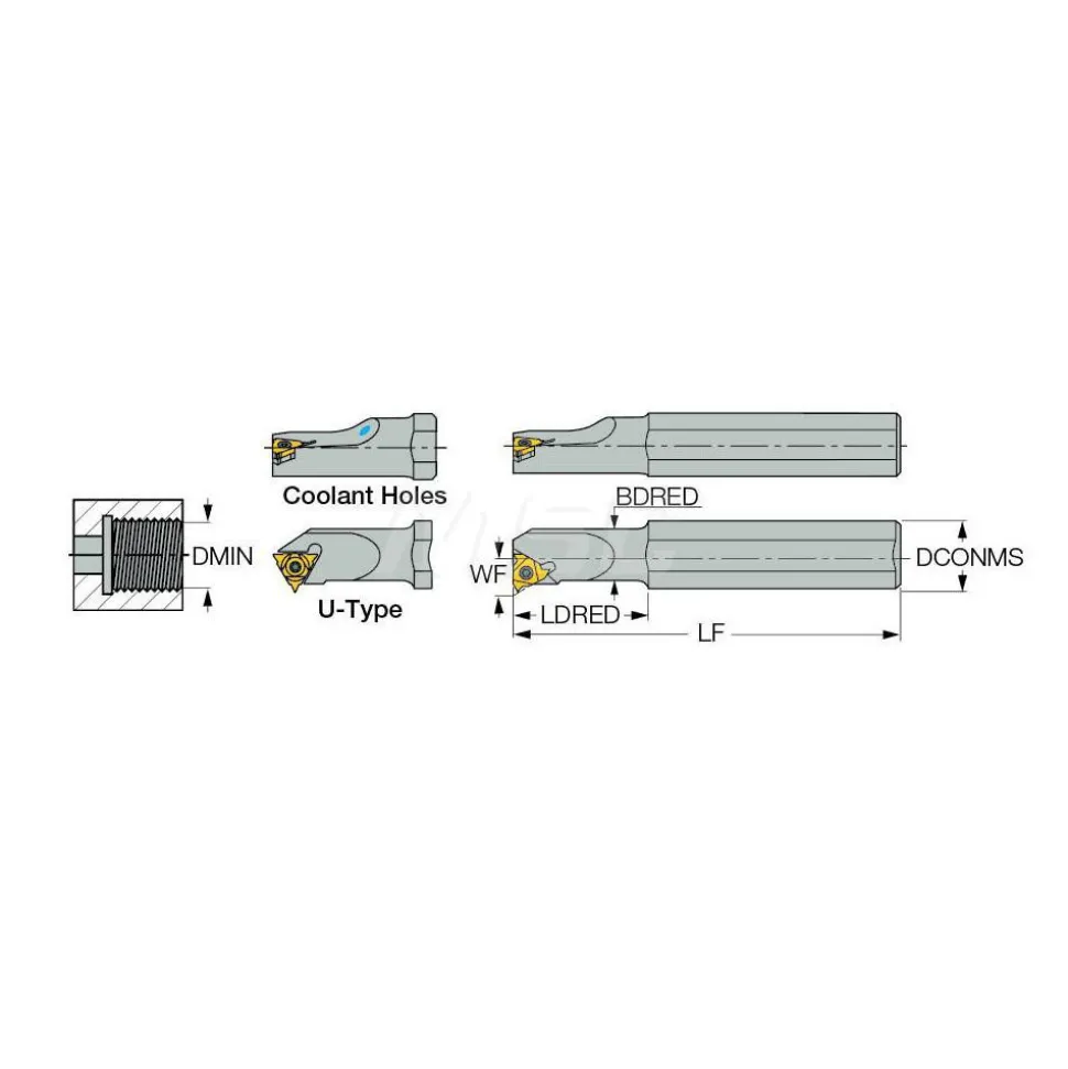 Indexable Threading Toolholder: Internal, Right Hand, 5/8 x 5/8" Shank