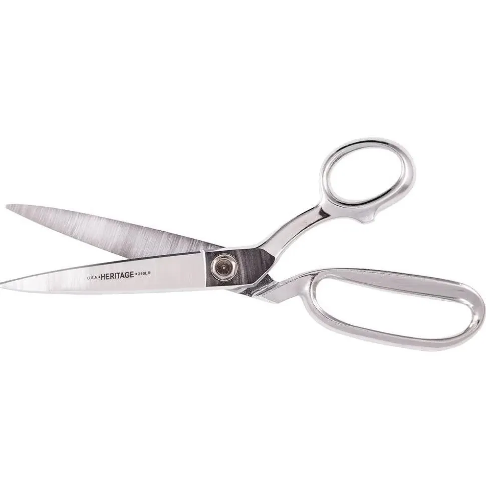 Industrial Bent Trimmer with Large Rings: 10" OAL, 4-11/16" Cut Length, Hot Forged Steel, Nickel-Plated Carbon Chrome