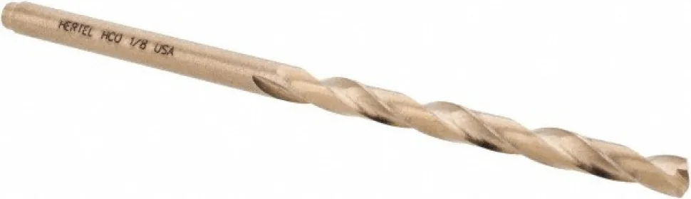 Jobber Length Drill Bit: 1/8" (0.1250) Dia, 135 deg, Cobalt