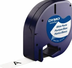 Label Maker Label: Black on White, Plastic, 156" OAL, 1/2" OAW