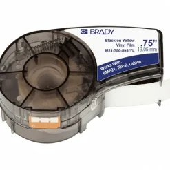 Label Maker Label: Black & Yellow, Vinyl, 3/4" OAW, 1 Roll