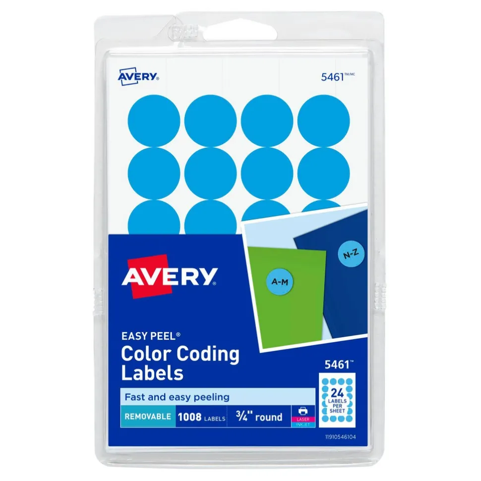 Label Maker Label: Light Blue, Paper, 3/4" OAL, 3/4" OAW, 1,008 per Roll