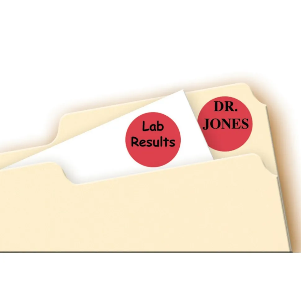 Label Maker Label: Red, Paper, 3/4" OAL, 3/4" OAW, 1,008 per Roll