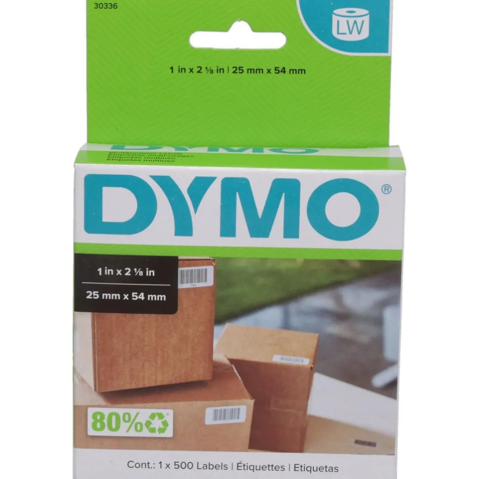 Label Maker Label: White, Die Cut Paper with Semi Perm Adhesive, 2-1/8" OAL, 1" OAW, 500 per Roll, 1 Roll