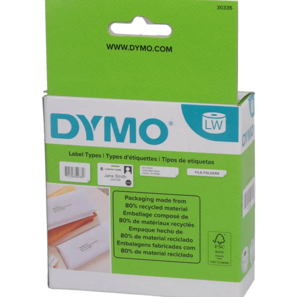 Label Maker Label: White, Die Cut Paper with Semi Perm Adhesive, 2-1/8" OAL, 1" OAW, 500 per Roll, 1 Roll