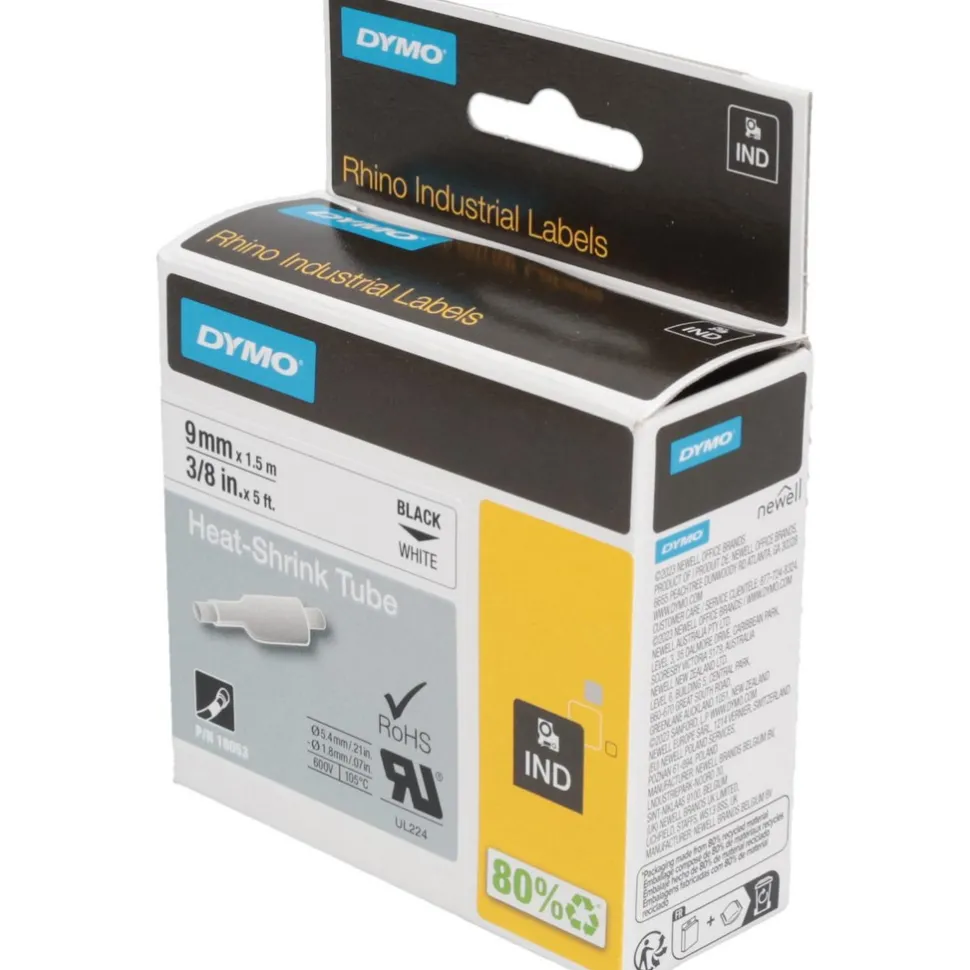 Label Maker Label: White, Heat Shrinkable Polyolefin, 60" OAL, 3/8" OAW