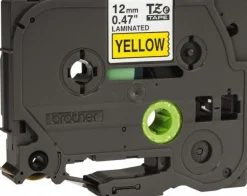 Label Maker Label: Yellow & Black, Polyester, 1 per Roll, 1 Roll