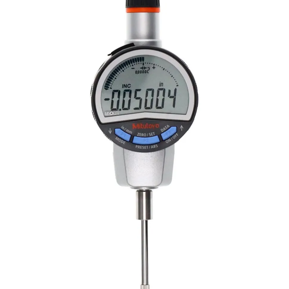 LCD Electronic Drop Indicator: 1" Max, 0.000100" Accuracy, Flat Back, 2.6000" Dial Dia