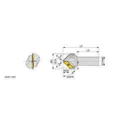 45° Lead Angle, 1.846" to 2.205" Cut Dia, Indexable & Chamfer End Mill