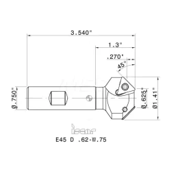 45° Lead Angle, 5/8" to 1.41" Cut Dia, 3/4" Shank Dia, Indexable & Chamfer End Mill