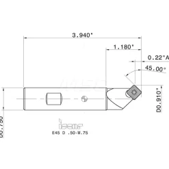 45° Lead Angle, 0.472" to 0.91" Cut Dia, 3/4" Shank Dia, Indexable & Chamfer End Mill