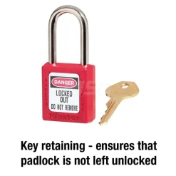 Lockout Padlock: Keyed Different, Thermoplastic, Steel Shackle, Red