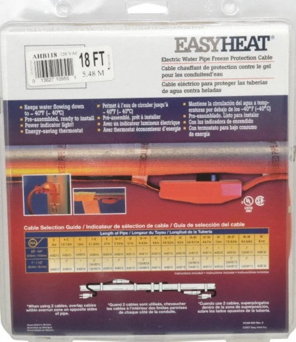 18' Long, Preassembled, Fixed Length, Fixed Wattage, Protection Heat Cable