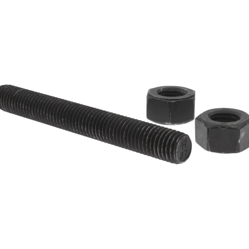 5/8-11, 5" Long, Uncoated, Steel, Fully Threaded Stud with Nut