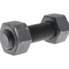 7/8-9, 4" Long, Uncoated, Steel, Fully Threaded Stud with Nut
