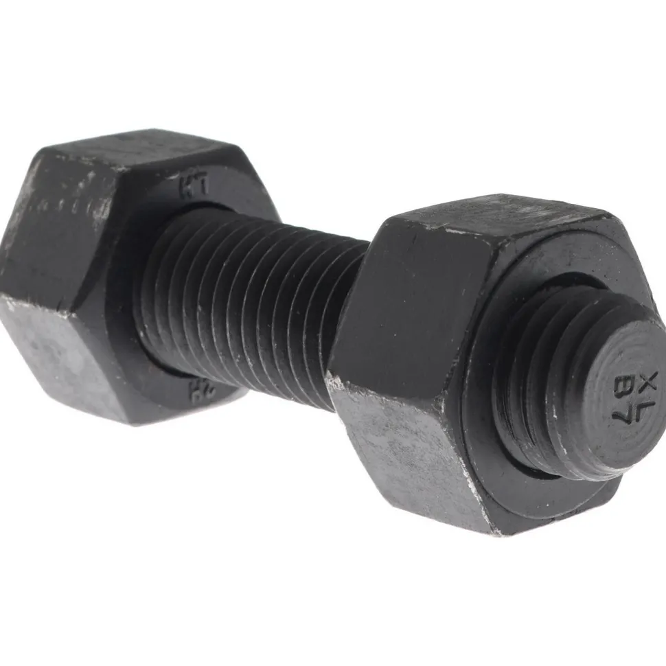 7/8-9, 4" Long, Uncoated, Steel, Fully Threaded Stud with Nut