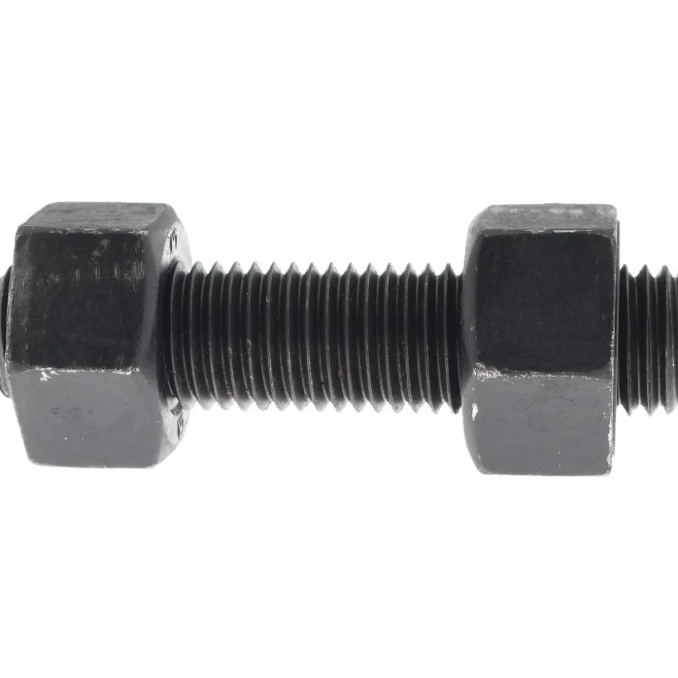 7/8-9, 4" Long, Uncoated, Steel, Fully Threaded Stud with Nut
