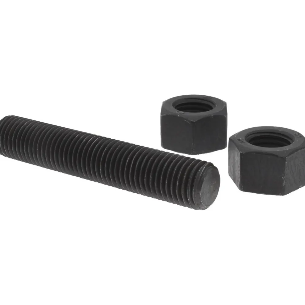 1-8, 5-1/2" Long, Uncoated, Steel, Fully Threaded Stud with Nut