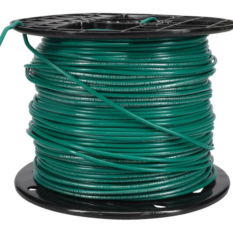 Machine Tool Wire: 16 AWG, Green, 500' Long, Polyvinylchloride, 0.12" OD