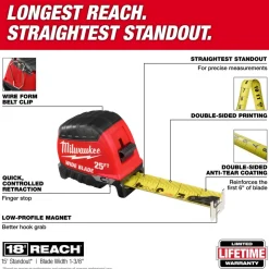 25' Magnetic Tape Measure, Wide Blade