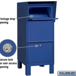 Mailboxes: Mount Type: Bolt Down; Lockable: Yes; Material: Aluminum; Color: Blue
