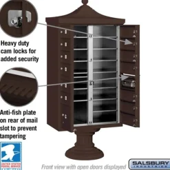 Mailboxes: Mount Type: Pedestal; Lockable: Yes; Material: Aluminum; Color: Bronze