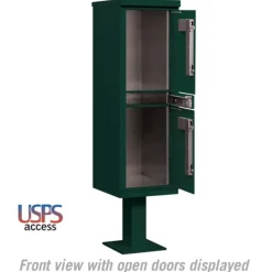 Mailboxes: Mount Type: Pedestal; Lockable: Yes; Material: Aluminum; Color: Green